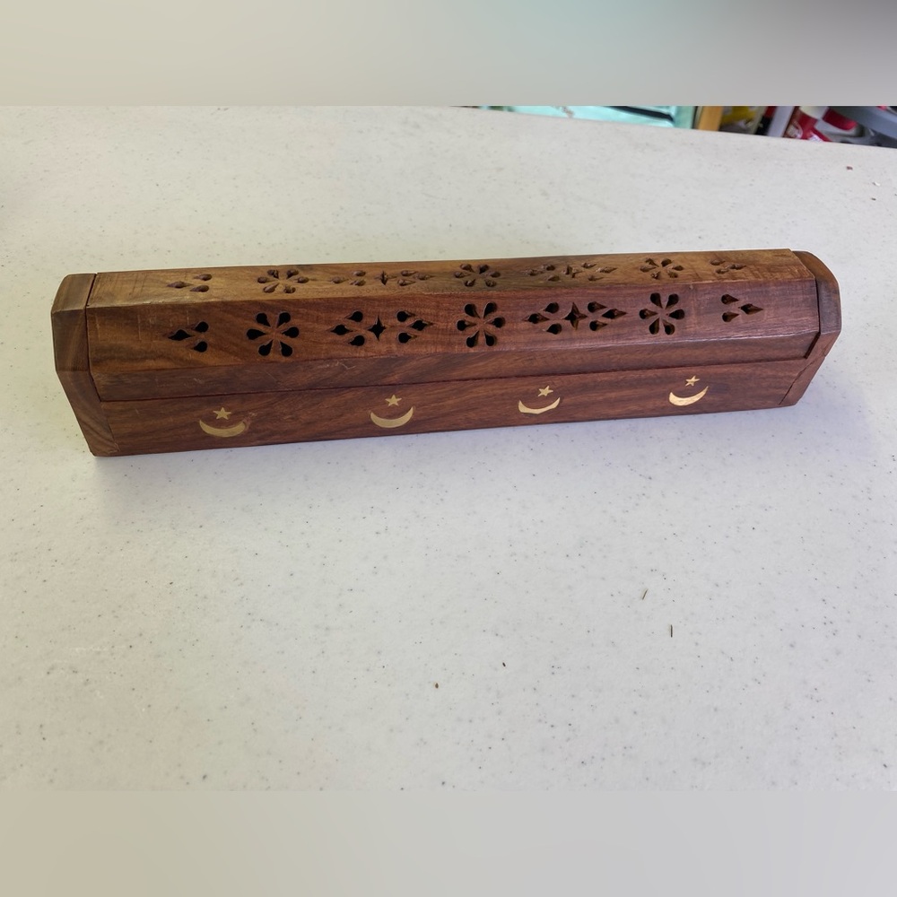 Wooden Incense Holder with Moon and Star Design